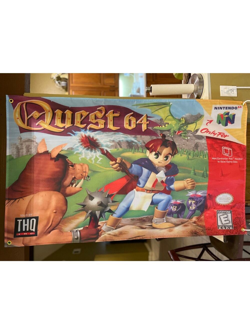 Quest 64 5ft Flag Nintendo 64 1998 Banner Poster N64 RPG THQ